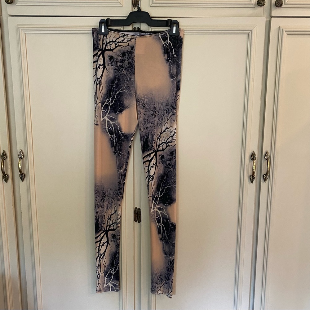 Beautiful tree pattern Norwegian Wood leggings. Made in Canada.